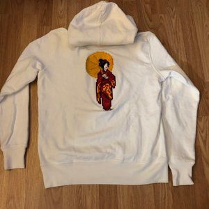 Bricktown Embroidered Japanese woman Kimono Hoodie Sz Large